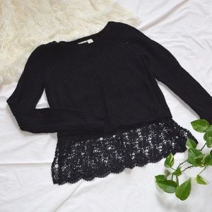 Black sweater with lace trim
